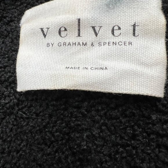 Velvet Faux Suede Sherpa Jacket Notch Collar Black Size Large - Picture 9 of 12